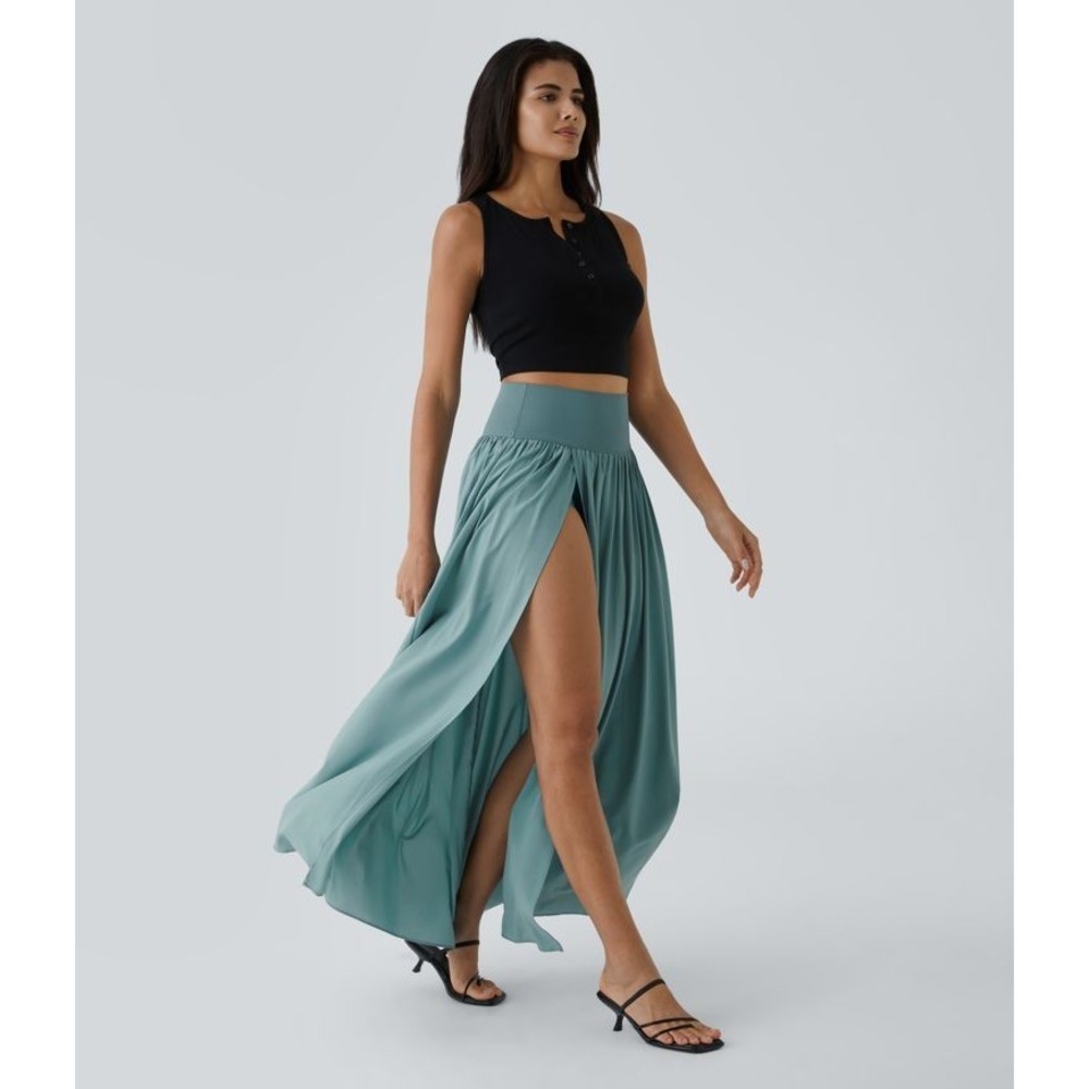 Halara Breezeful High Waisted Split 2-in-1 Flowy Quick Dry Maxi Skirt Blue M